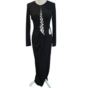 First Distraction Sext Black Maxi Slit Strap For Days Dress Sz. US 6